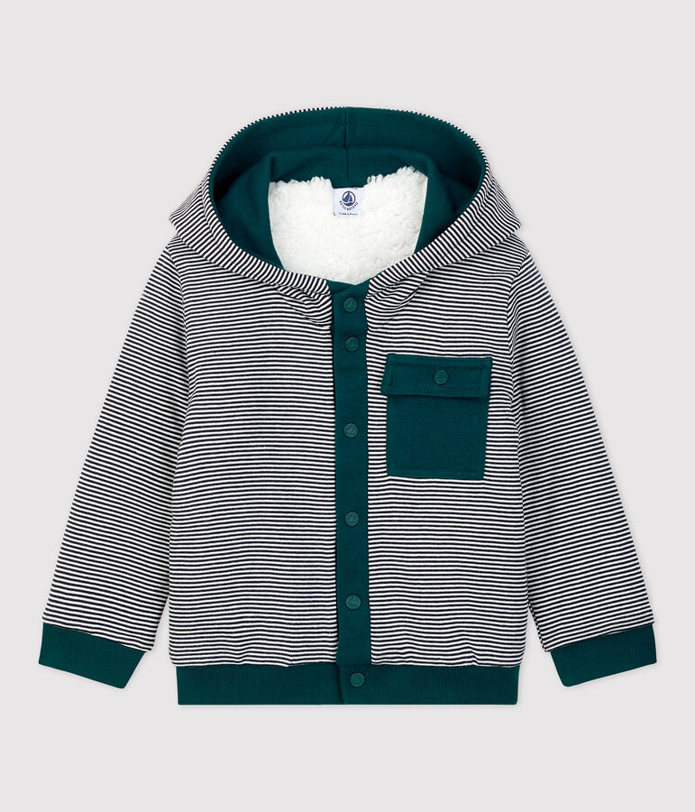 Cardigan van sherpa baby. wit MARSHMALLOW/groen PINEDE