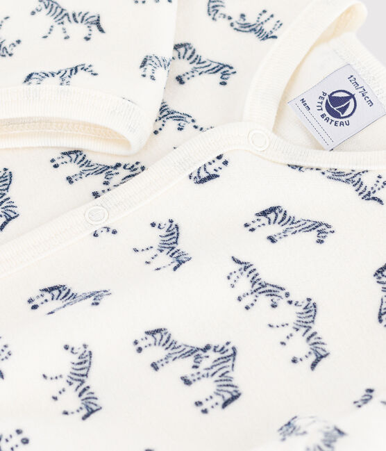Fluwelen babypyjama met zebraprint blauw MILK/ SOIR