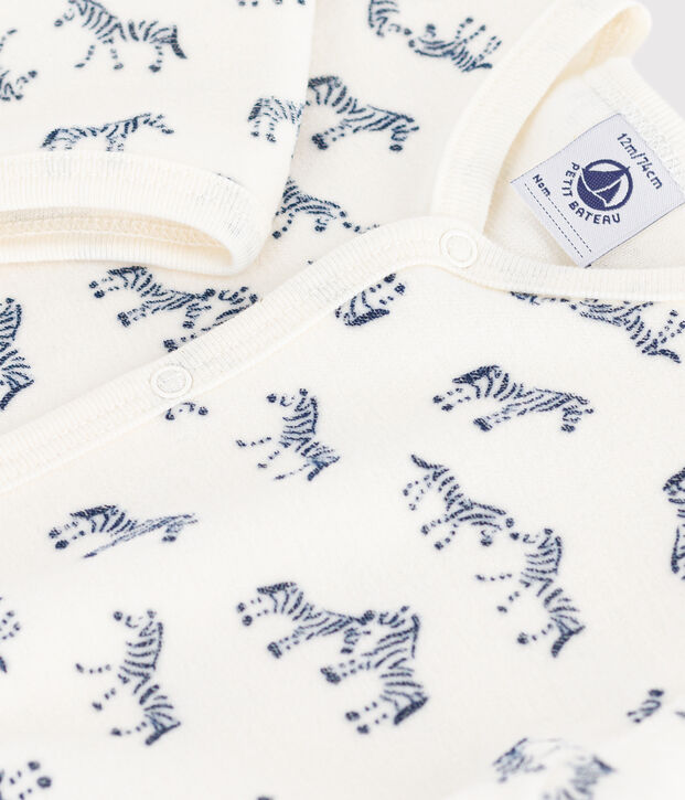 Pyjama b&eacute;b&eacute; en velours imprim&eacute; z&egrave;bre bleu/bleu