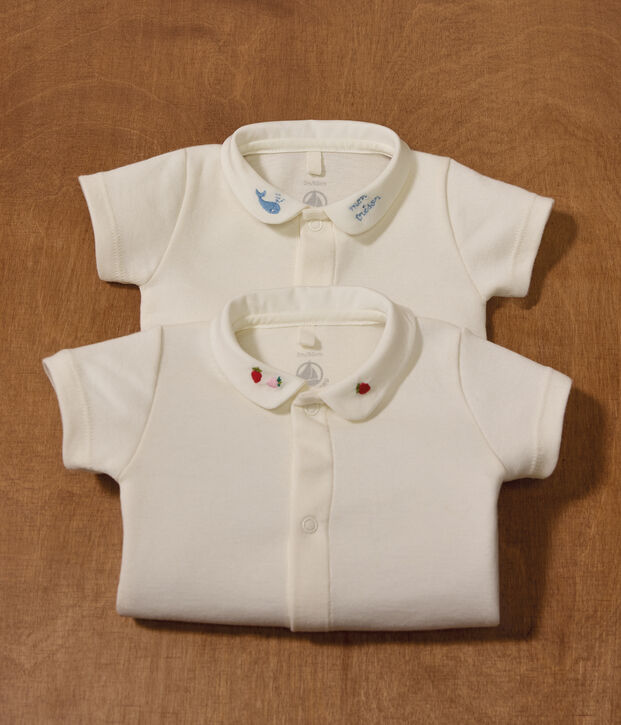 Body b&eacute;b&eacute; manches courtes en coton, d&eacute;tails brod&eacute;s bleu/bleu