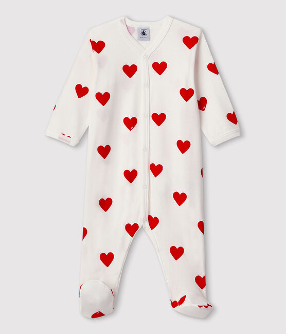 Ribstof slaappakje met rode hartjes voor baby wit MARSHMALLOW/rood TERKUIT