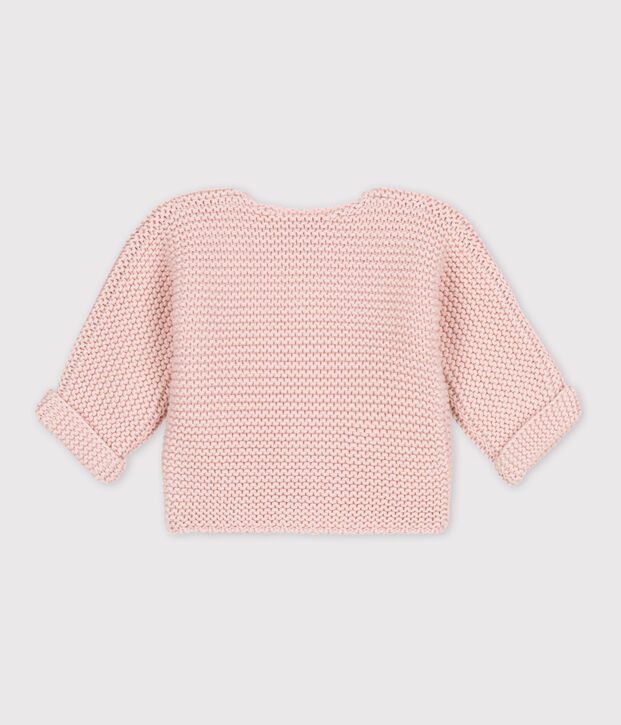 Cardigan b&eacute;b&eacute; tricot point mousse en coton rose