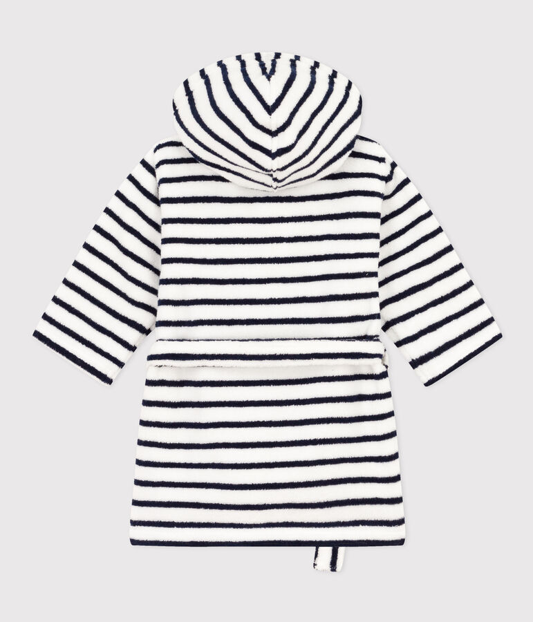 Gestreepte kinderbadjas van badstof wit/blauw