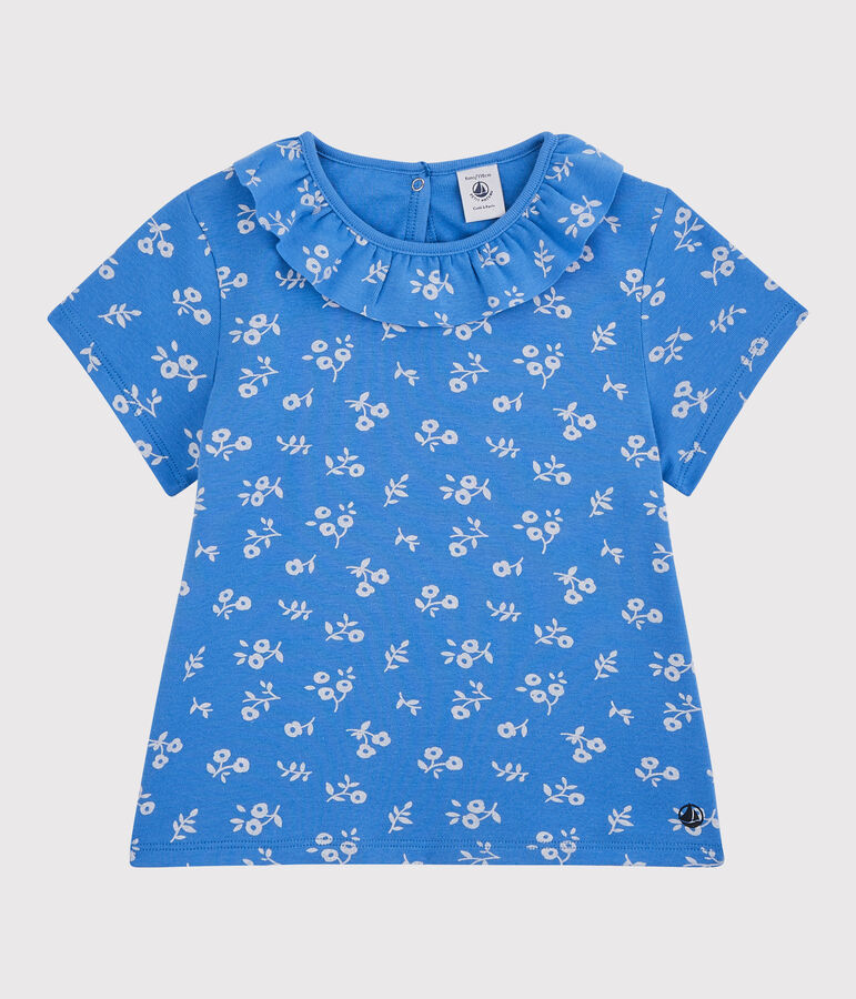 T-shirt met korte mouwen in katoen voor meisjes blauw/wit