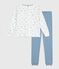 Pyjama femme en coton bi-matière imprimé cœurs bleu ADRIATIC/ MULTICO