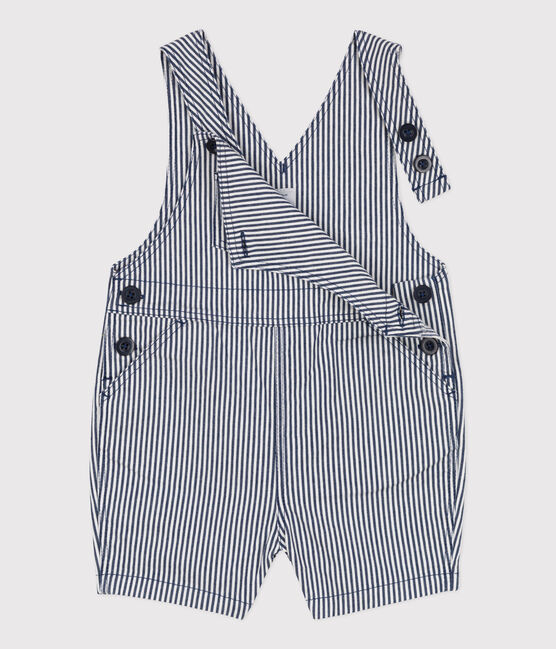 Salopette courte bébé en toile rayée bleu MEDIEVAL/blanc MARSHMALLOW