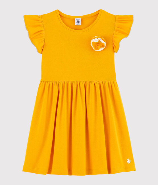 Robe manches courtes en coton et lin enfant fille jaune TEHONI