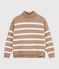 Pull &agrave; col roul&eacute; femme en laine et coton &agrave; rayures beige/&eacute;cru