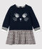 Jurk met lange mouwen babymeisje blauw SMOKING/wit MARSHMALLOW