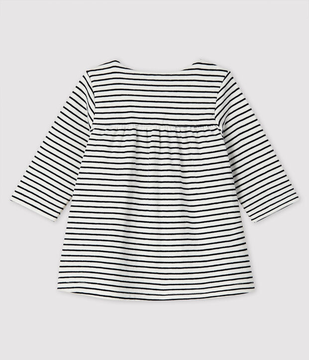 Robe &agrave; rayures manches longues b&eacute;b&eacute; fille en tubique blanc/bleu