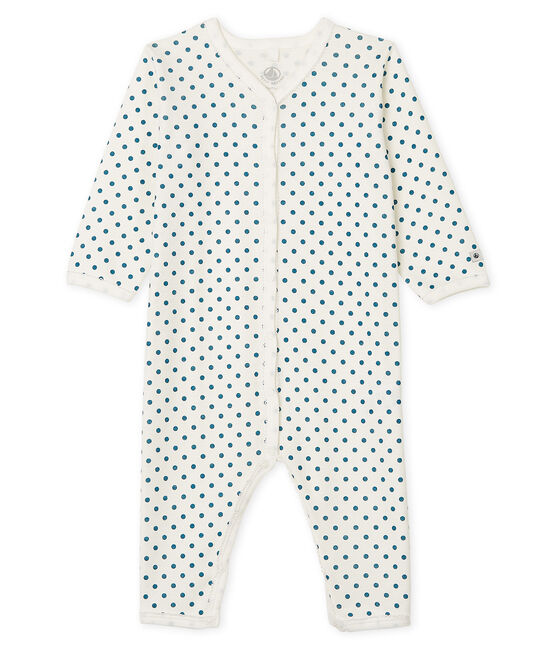 Slaappakje zonder voetjes van ribstof voor babymeisje wit MARSHMALLOW/blauw CONTES