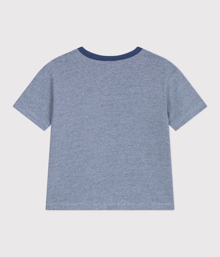 Katoenen kinder-T-shirt met korte mouw en streepjes blauw/wit