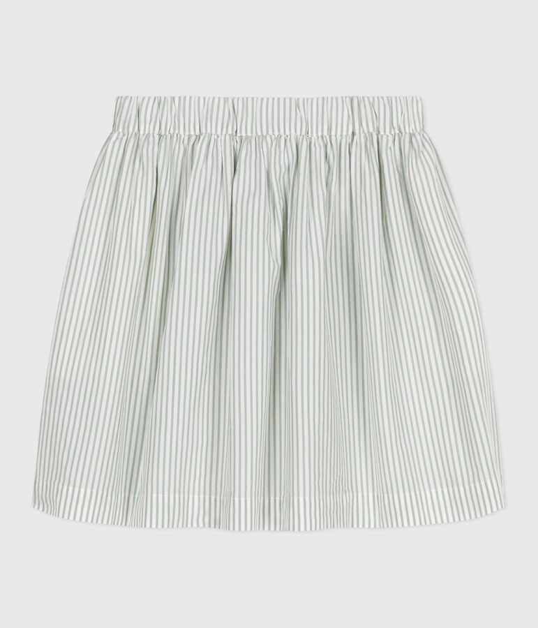 Jupe enfant en coton &agrave; rayures vert/blanc