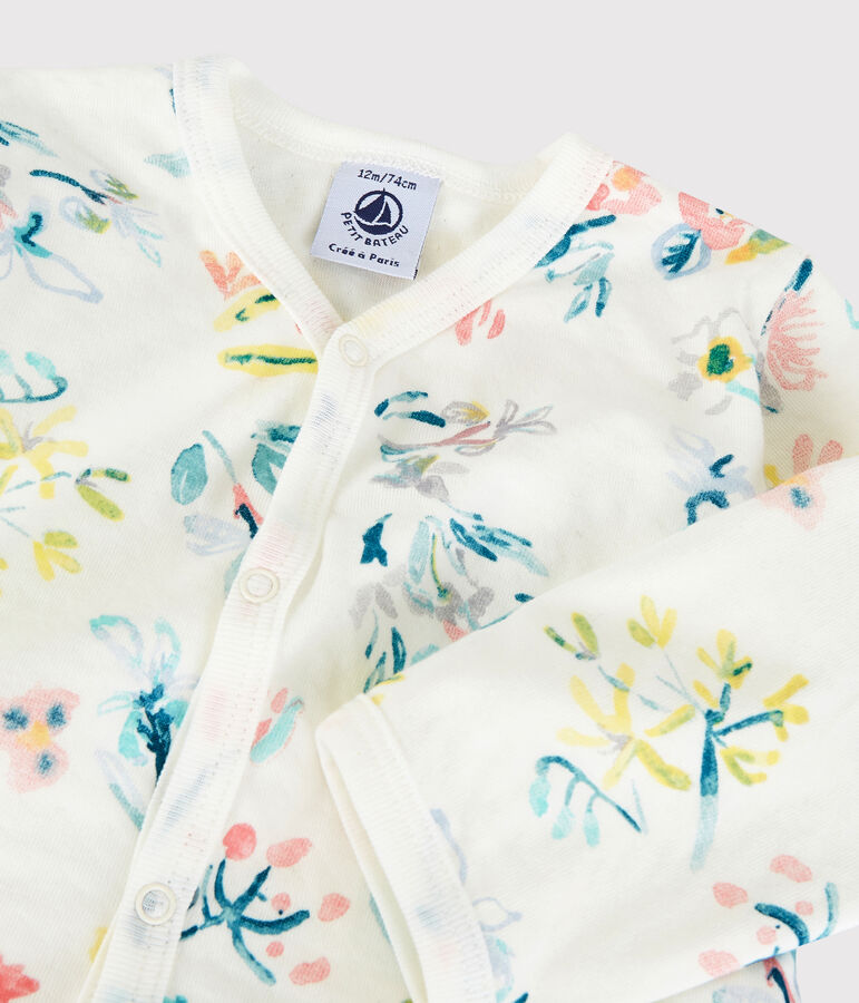 Dors-bien fleuri b&eacute;b&eacute; fille en tubique blanc MARSHMALLOW/blanc MULTICO