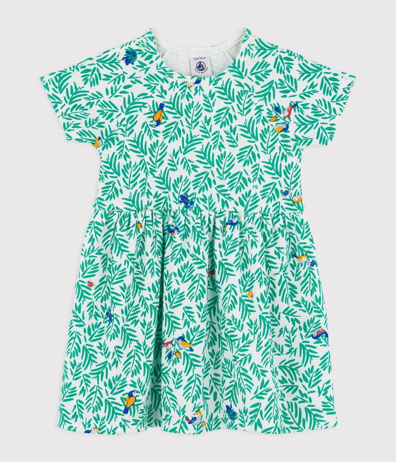 Katoenen babyjurk. wit/multicouleur