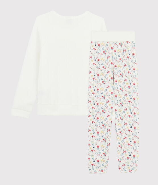 Pyjama petite fille taille montante en bouclette éponge grattée blanc MARSHMALLOW/blanc MULTICO
