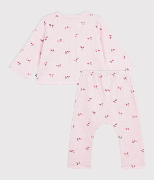 Tweedelig lang babysetje van katoen met bloemenprint roze/multicouleur