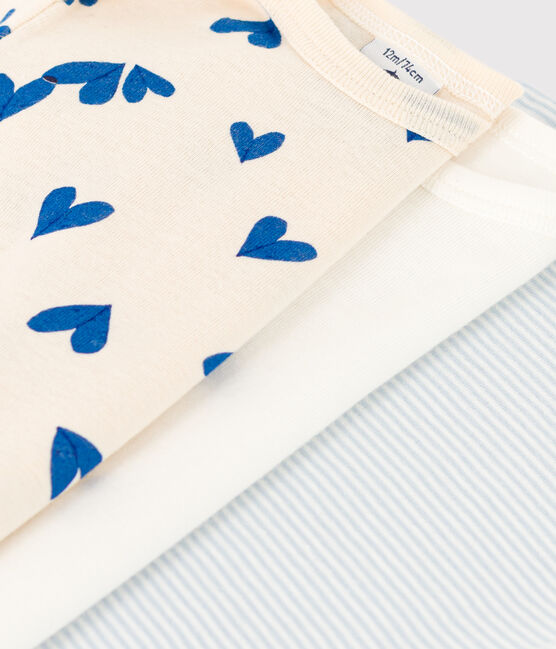Lot de 3 bodies manches courtes cœurs bleus bébé en coton variante 1