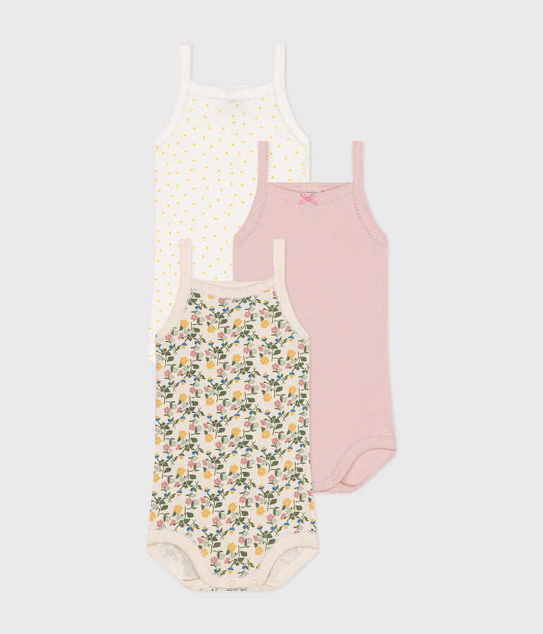 Set van 3 body's met bandjes en bloemetjes in katoen multicouleur