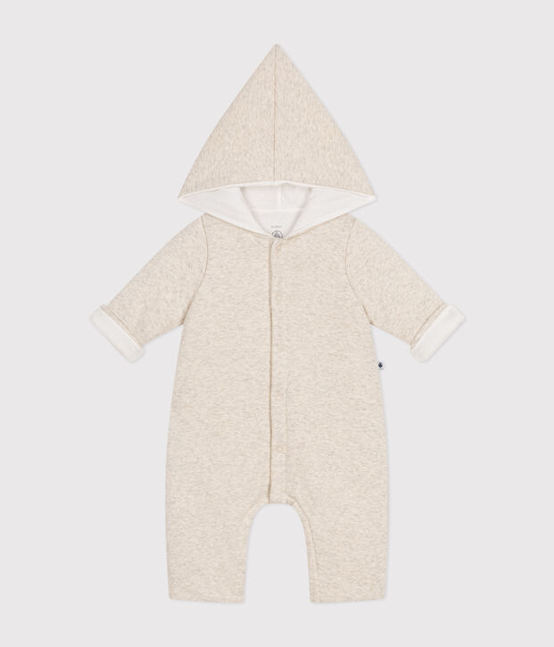 Combinaison longue ouatin&eacute;e &agrave; capuche en coton b&eacute;b&eacute; beige chin&eacute;