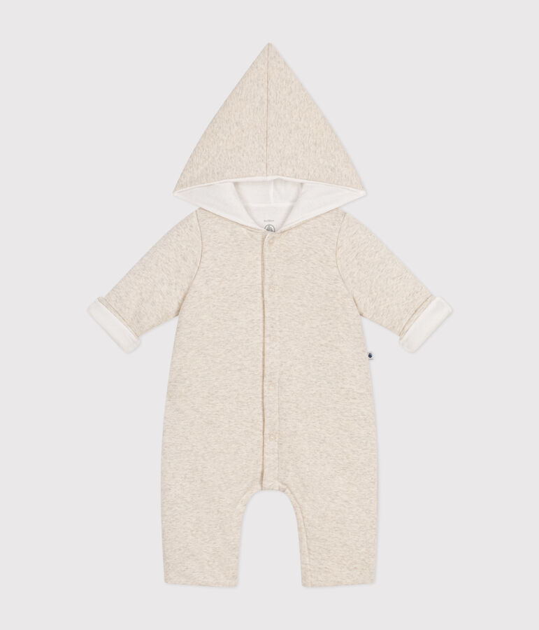 Combinaison longue ouatin&eacute;e &agrave; capuche en coton b&eacute;b&eacute; beige