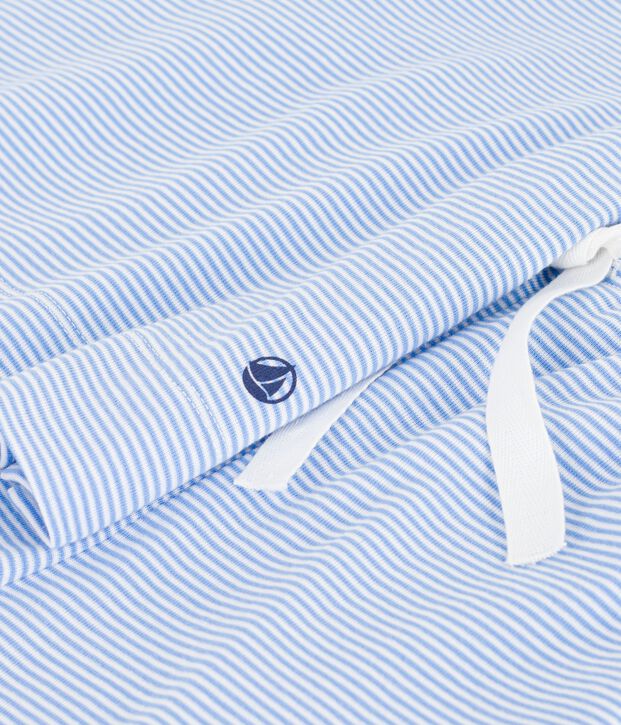 Katoenen korte damespyjama met strepen blauw/wit