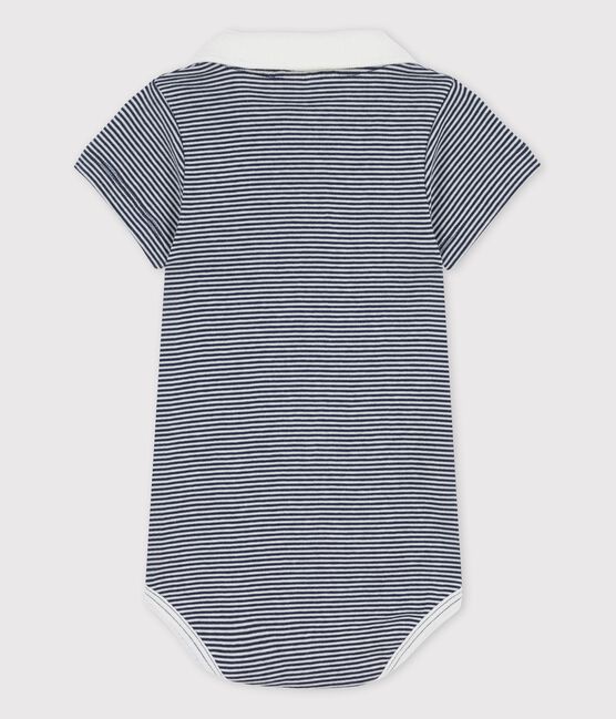 Body van biokatoen met 'milleraies'-streepjes en polokraagje voor baby's blauw SMOKING/wit MARSHMALLOW