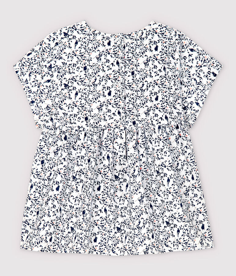 Blouse manches courtes en popeline b&eacute;b&eacute; fille blanc/multicouleur