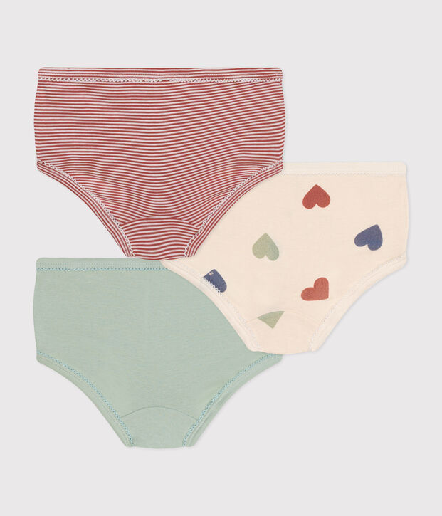 Lot de 3 culottes taille haute c&oelig;ur en coton enfant multicouleur