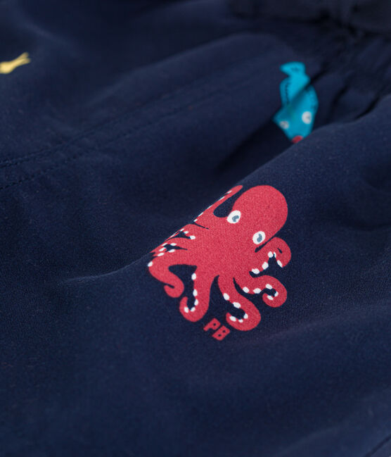 Short de bain bébé en matière recyclée bleu MEDIEVAL/blanc MULTICO