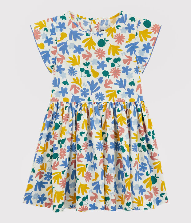 Robe manches courtes en popeline enfant fille blanc/multicouleur