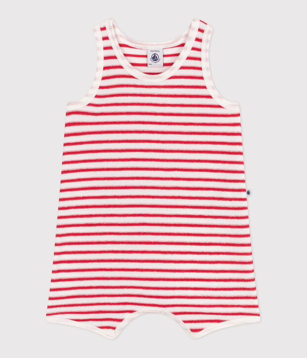 Combinaison courte b&eacute;b&eacute; en coton &agrave; rayures rouge/rouge