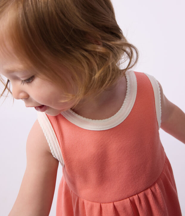 Robe b&eacute;b&eacute; en coton sans manches, unie corail