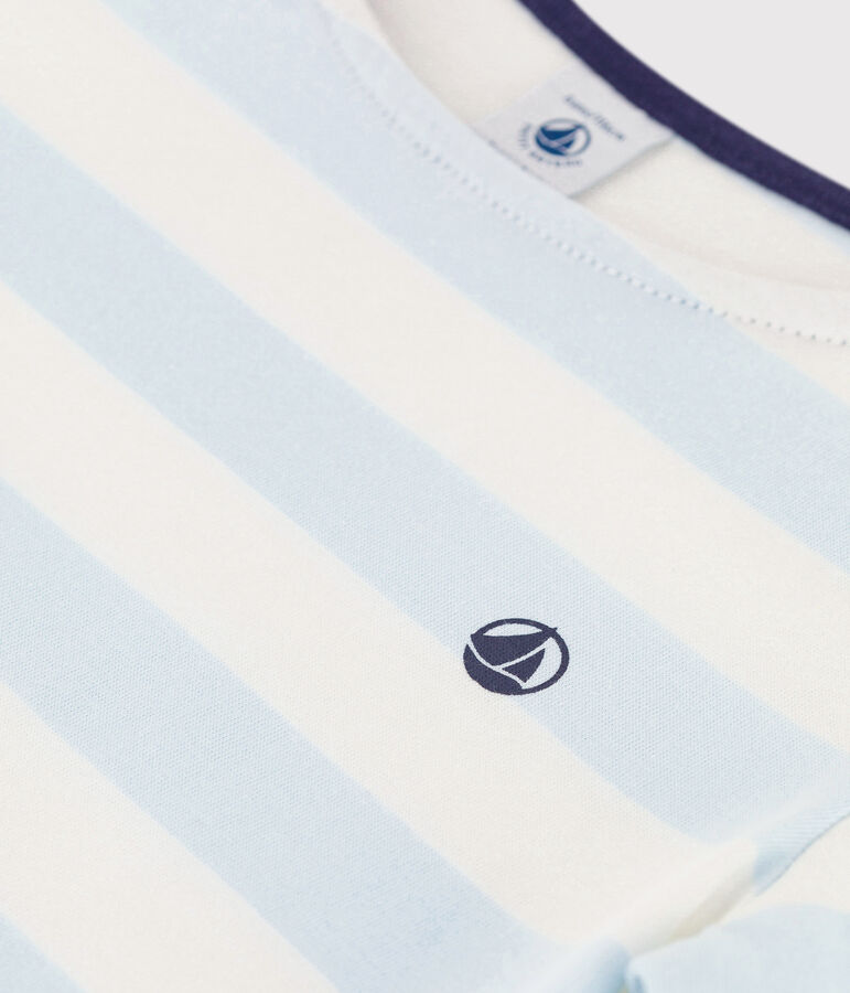 T-shirt manches courtes en coton enfant fille bleu/blanc