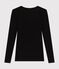 Katoenen dames-T-shirt met lange mouwen en diepe, ronde halsuitsnijding   zwart BLACK