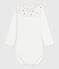 Body bébé en coton à col brodé, uni blanc MARSHMALLOW
