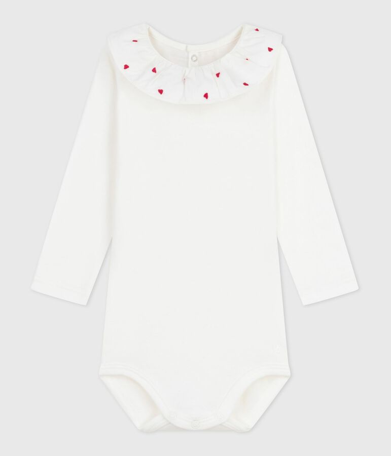 Body b&eacute;b&eacute; en coton &agrave; col brod&eacute;, uni blanc