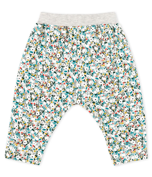 Broek van molton met print babymeisje grijs/multicouleur