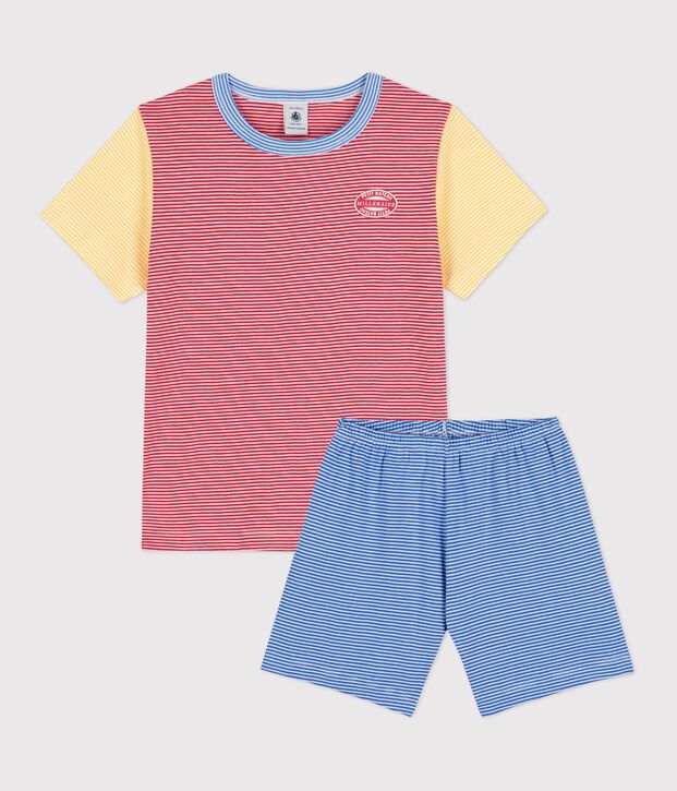 Pyjacourt milleraies rouge, bleu et jaune petit gar&ccedil;on en coton rouge/multicouleur