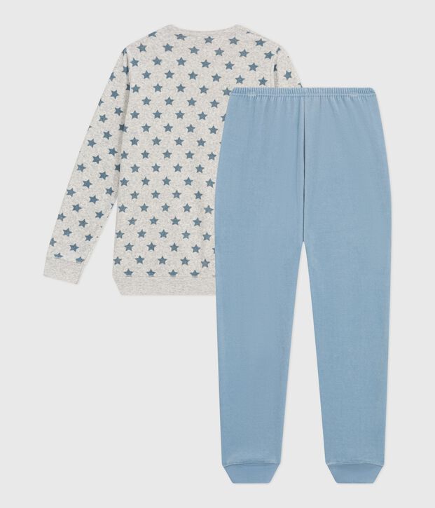 Pyjama enfant en velours imprim&eacute; &eacute;toiles gris/bleu