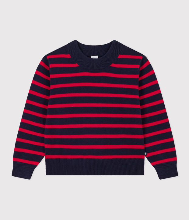 Pull marin en laine et coton enfant fille / gar&ccedil;on bleu/rouge