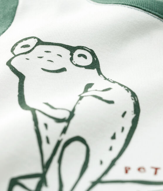 Katoenen T-shirt met korte mouwen voor babyjongens wit MARSHMALLOW/groen VALLEE