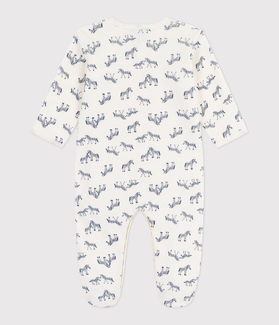 Fluwelen babypyjama met zebraprint blauw MILK/ SOIR