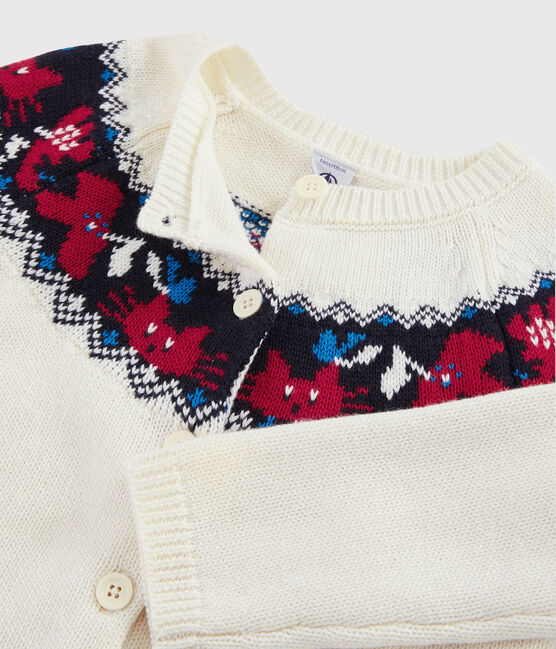 Katoenen, wollen cardigan meisjes kinderen wit MARSHMALLOW/wit MULTICO