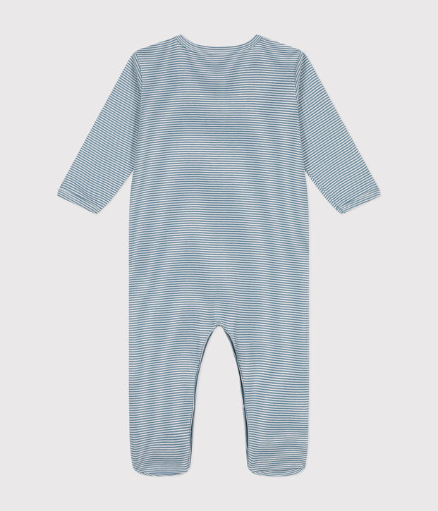 Katoenen babypyjama met print blauw/wit