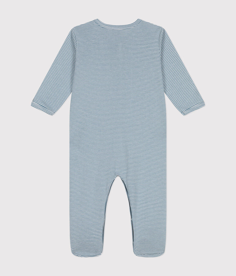 Katoenen babypyjama met print blauw/wit
