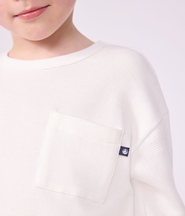 Effen katoenen T-shirt met lange mouwen voor kinderen wit