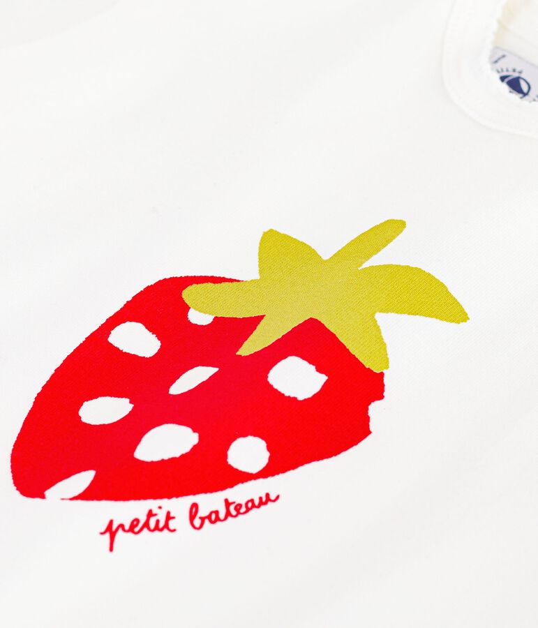 Katoenen T-shirt met korte mouwen en motiefje voor baby's wit MARSHMALLOW