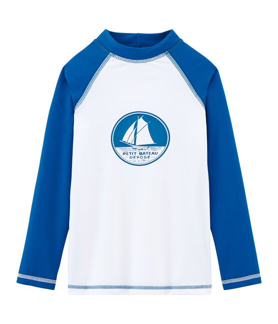 Tee shirt protection solaire fille et garçon blanc MARSHMALLOW/bleu RIYADH