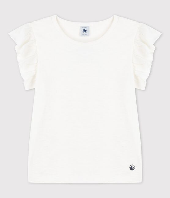 T-shirt met korte mouwen in katoen voor meisjes wit MARSHMALLOW